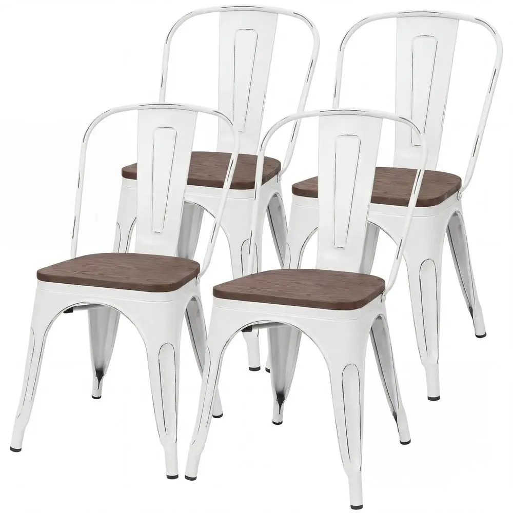 

Metal Dining Chair Stackable Industrial Vintage Kitchen Chairs IndoorOutdoor Bistro Cafe Side Chairs with Back and Wooden Seat