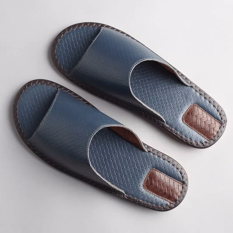 Genuine Leather Men's Summer Indoor Slipper Non-Slip Not Smelly Cowhide Home Casual Shoes for Women