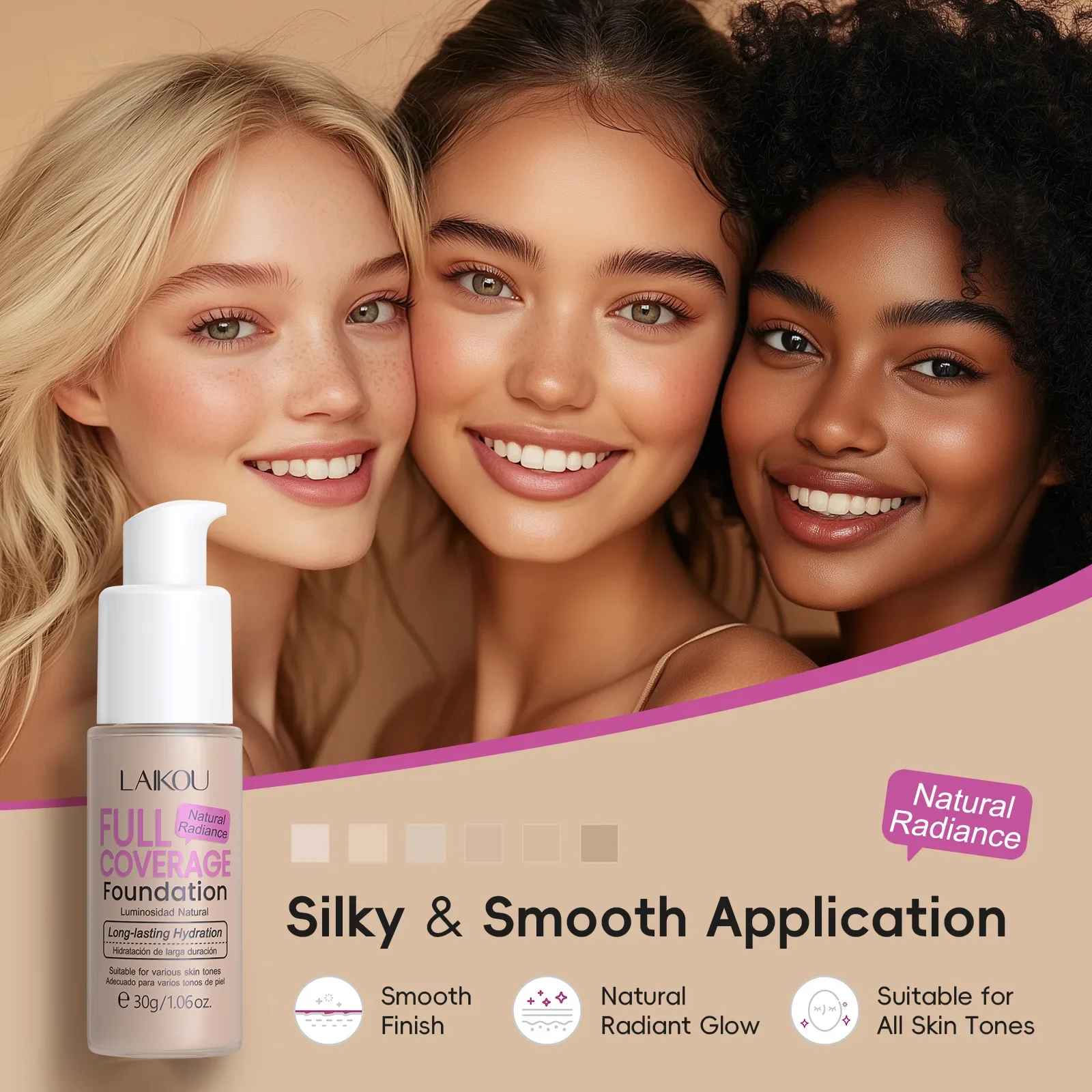 LAIKOU メイクアップベースフェイスリキッドファンデーション BB クリームコンシーラーモイスチャライザーオイルコントロール美白防水 Maquiagem メイクアップ 30 グラム