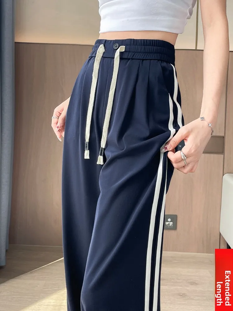 

Женские летние тонкие брюки Slim Fit из ледяного шелка с широкими штанинами, высокой посадкой, удлиненные, прямые, свободные, быстросохнущие, спортивные, в корейском стиле