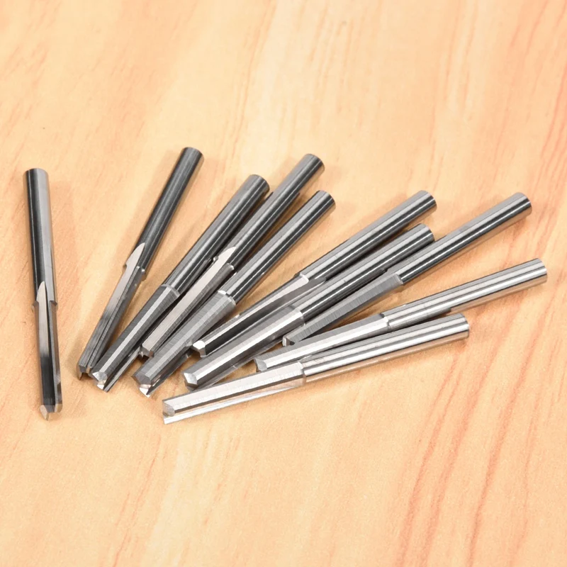 Fraise en acier au tungstène à fente droite, mèches de routeur CNC à 2 cannelures, 3.175mm, bois, plastique Marin, 10 pièces