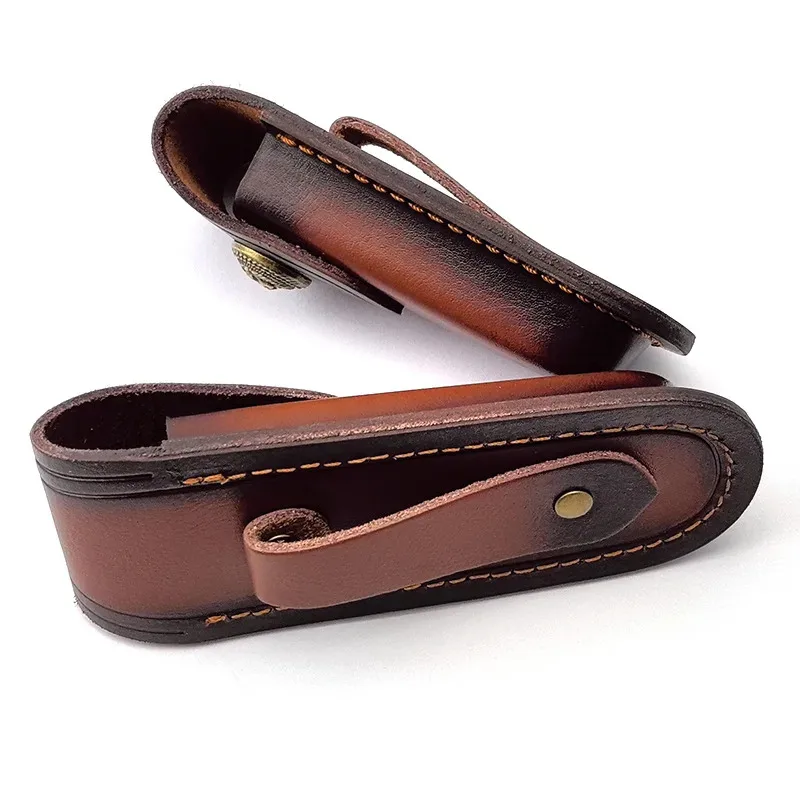Fibbia in ottone Coltello pieghevole in vera pelle di mucca Coltelli Pinze Guaina Fodero Custodia per custodia