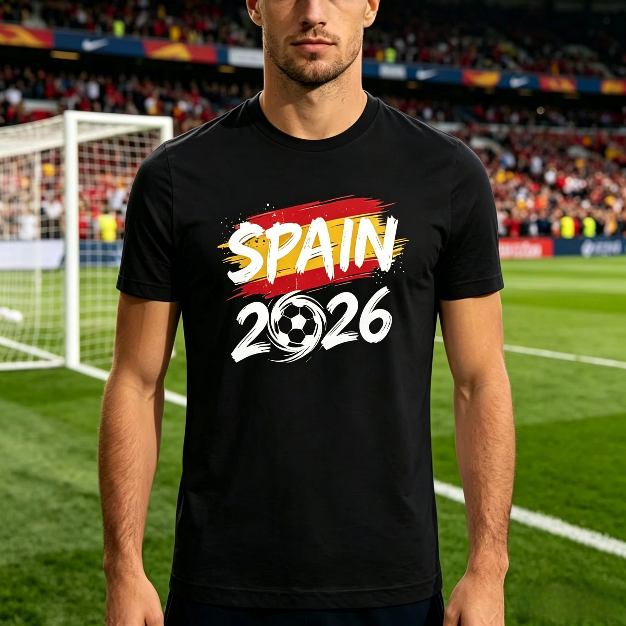 Spain 2026 Patriotic Soccer Fan T-Shirt Spanish Flag Inspired Print Shirt Men Crewneck Cotton Short Sleeve Soccer Part Supplies