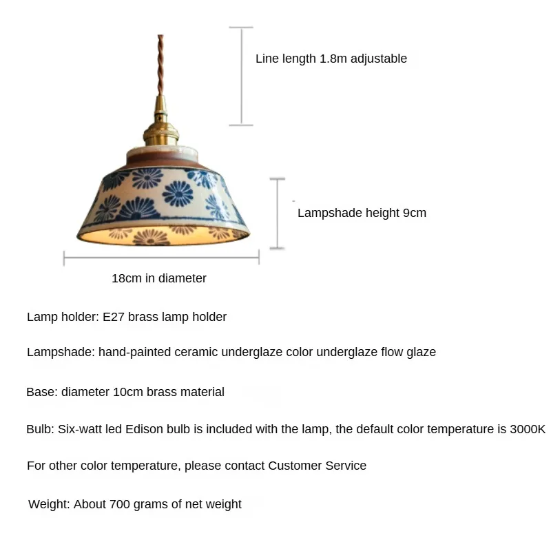 Retro Chinese Porcelain Pendant Light Creative Home Decoration Bedroom Bedside Lighting E27 Restaurant Kitchen Hanging Lamps