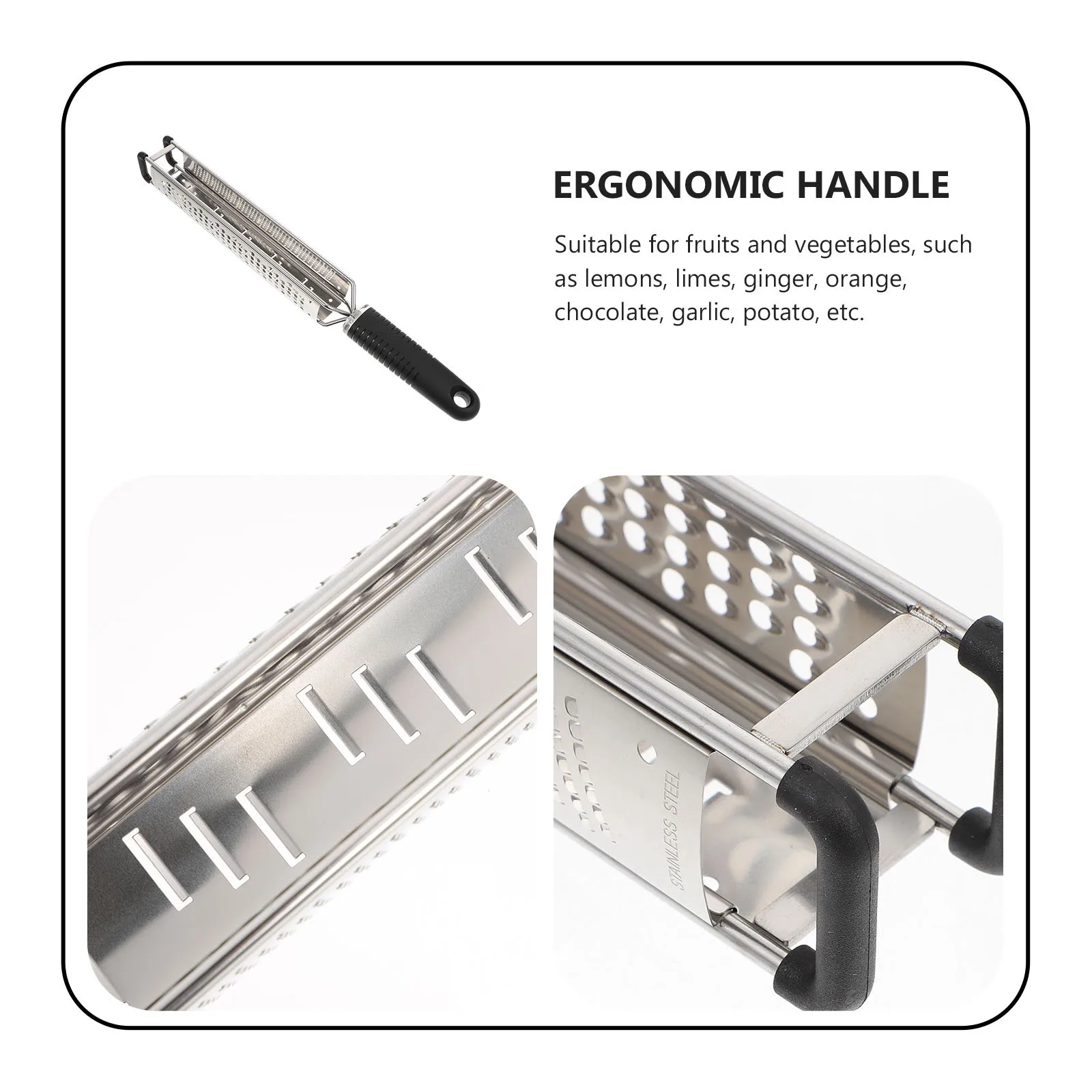 

1pc Stainless Steel Cheese Grater Multi-Functional Kitchen Gadget For Ginger Zester Vegetable Shredder With Hanging Hole Silver