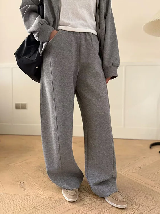 

Breathable Air Cotton Sweatirt Set with Elastic Waist Long Pants Casual Sle Autumn Faion Women's Two-Piece Suit
