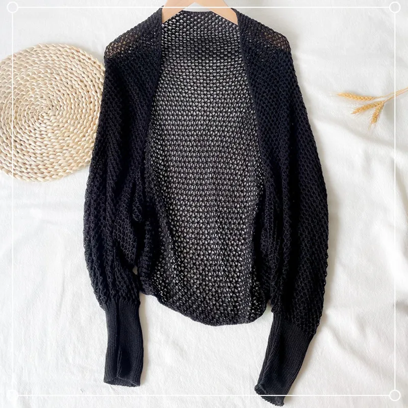 Crochet Shrug Cardigan for Women Cover Up Long Sleeve Sheer OpenKnit Open Front Crop Sweater Casual Knitwear Beach Outfit