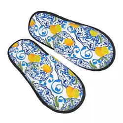 Custom Lemon Fruit Pattern Memory Foam Slippers Women Comfy Warm Summer Citrus Mediterranean Style House Slippers