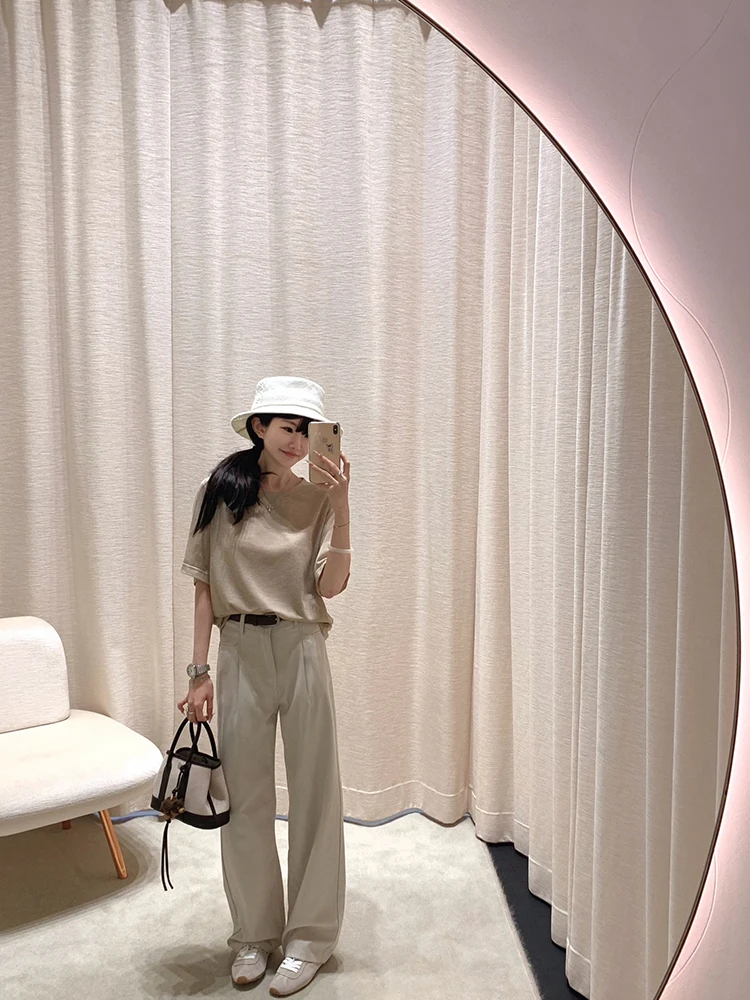 

Джинсовые брюки Commuter Sle из шелковистого хлопка с высокой талией и широкими штанинами, летняя коллекция, серия Pure Color Texture PLMM Gold Musoom