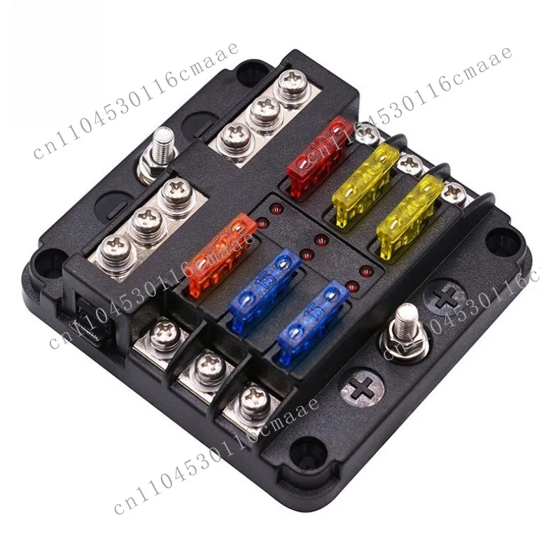 Car Fuse Box 6-way Positive and Negative Screws, One in Multiple with LED Lights, Car and Vessel Accessories