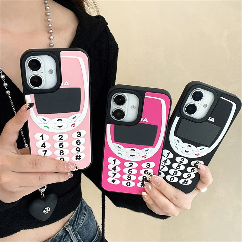 

ins Retro Xiaolingtong Big Brother Suitable mobile phone Case For iPhone 11 12 13 14 15 16 Pro Max Plus Cute Key button Cover