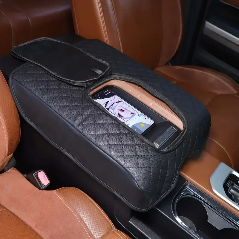 For Toyota Tundra 2007-2021 Car Leather Armrest Case Console Cover with Zipper Black Car Interior Accessories
