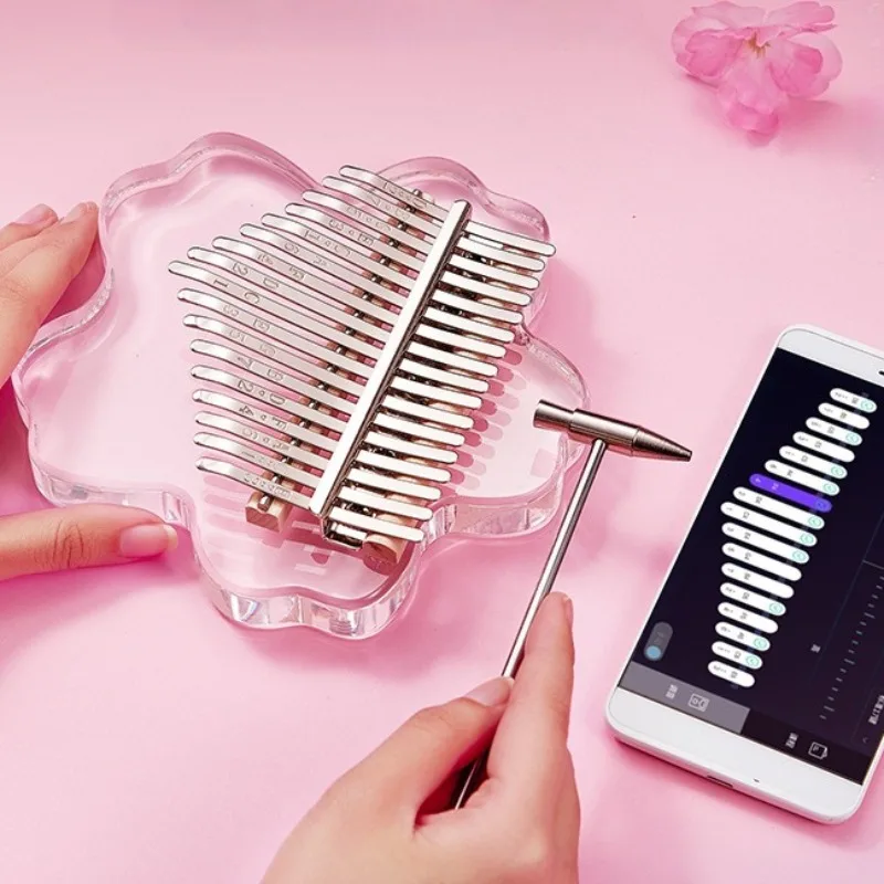 Crystal Kalimba Cherry Blossom 21 Key Kalimbas Portable Adult Beginners Thumb Piano Children 17 Key Handheld Finger Pianos