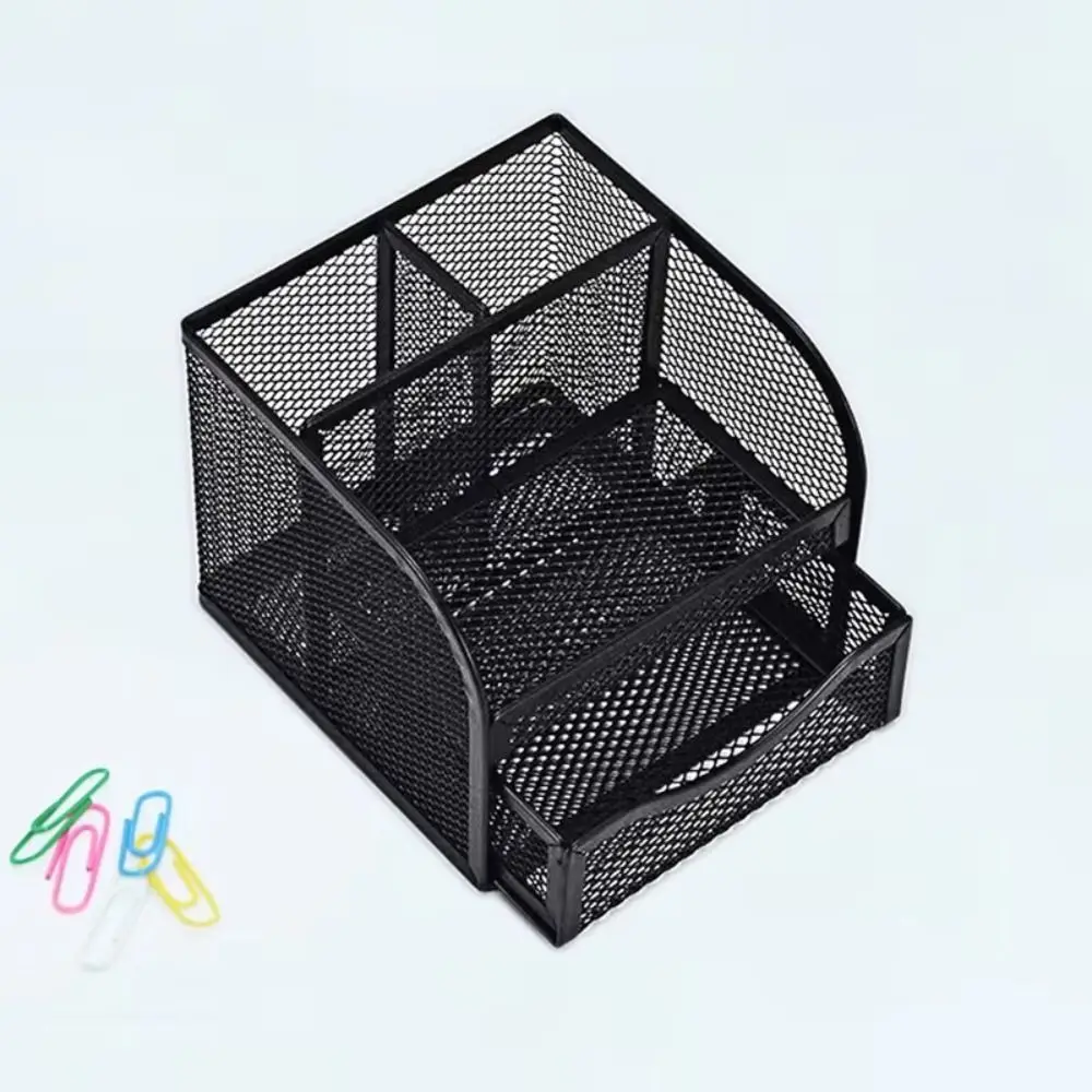 

Drawer Style Desk Stationery Organizer Space-saving 4 Grid Metal Pen Holder Box Large Capacity Mesh Pencil Storage Rack File