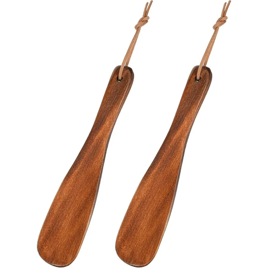2Pcs Wooden Shoe Horn, 7.48 Inch Short Handle, Lightweight Portable Shoe Lifter, Home Travel Daily Use Essential Gift