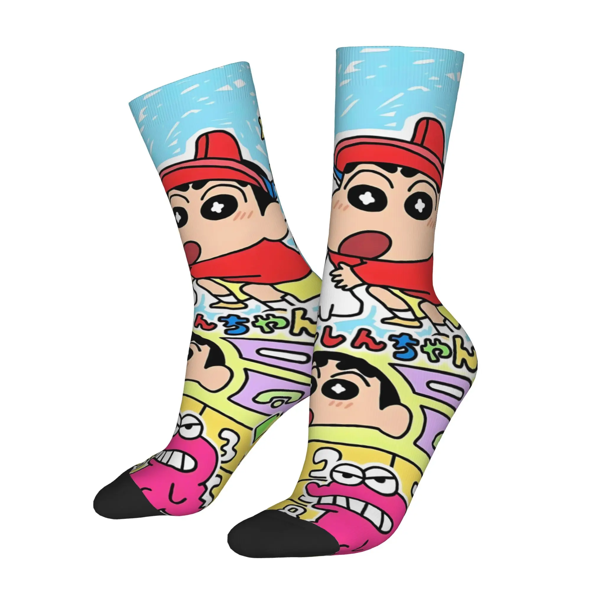 1 Par de Calcetines Divertidos y Originales para Hombre, Diseño de Shinchan y Shiro con Capa, Estilo Hip Hop Vintage, Calcetines con Estampado de Crayon Shin-Chan