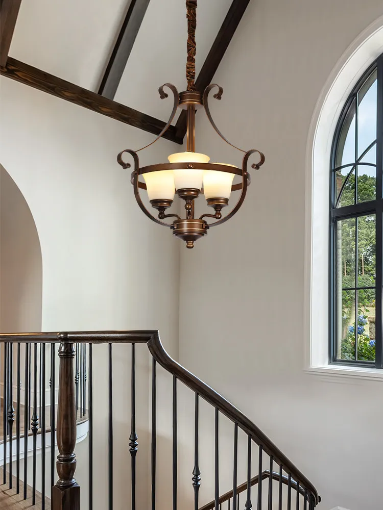 American Retro Single‑Head Pendant Light Designer Style Villa Staircase Dining Bedroom Study Balcony Lamp Home Indoor Ceiling