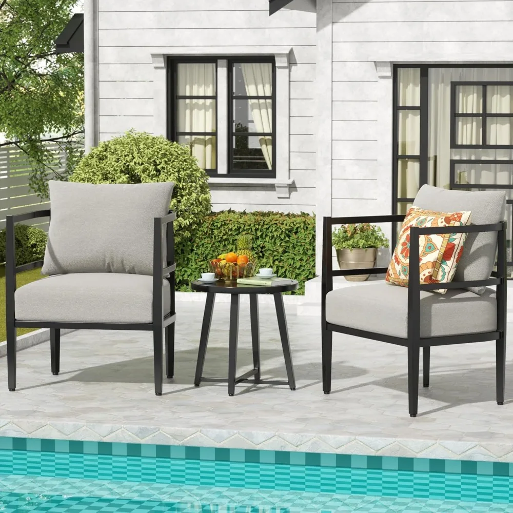 

Outdoor Patio Furniture Conversation Sets 3 Pieces Patio Lawn Chair Set Porch Chairs with Metal Table for Balcony, Customized