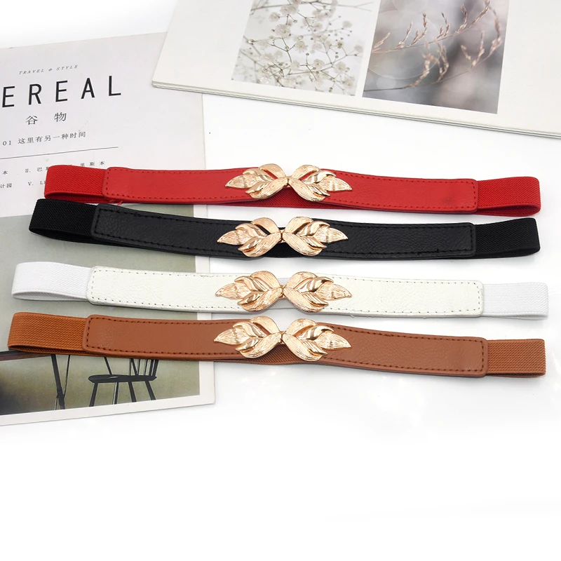 Golden Leaf BUCKLE เข็มขัดบาง Elegant สีทึบเข็มขัดอินเทรนด์เข็มขัด VINTAGE Coat Girdle สําหรับผู้หญิง