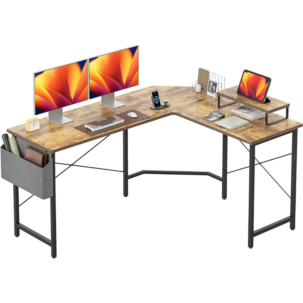 CubiCubi L Shaped Gaming Desk, 59.1 inch Computer Corner Desk with Monitor Shelf for Home Office Study Writing Workstation,