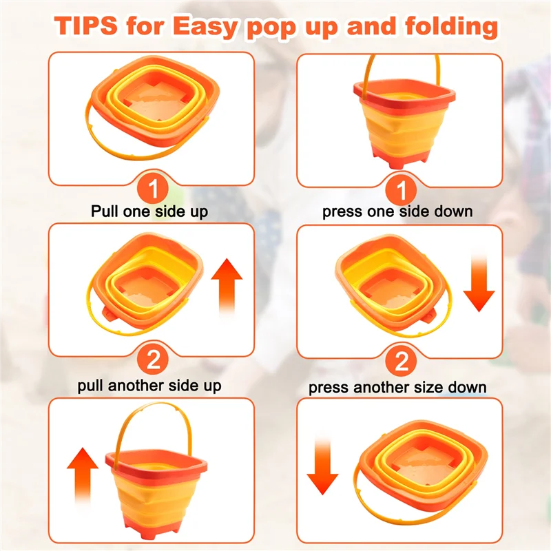 

LCLL-3PCS Foldable Bucket Foldable Pail Bucket Sand Buckets Silicone Collapsible Bucket For Kids Beach Play Camping 2L