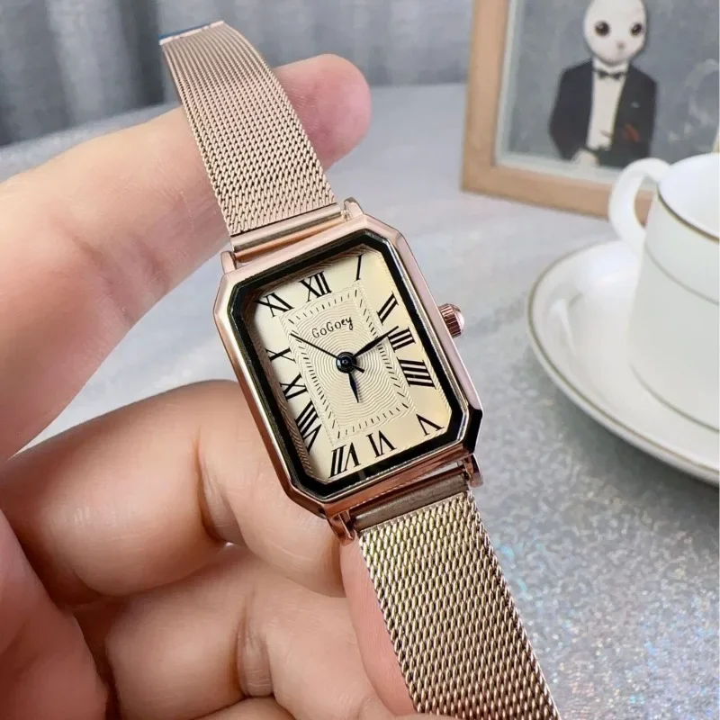 Stainless Steel Strap Women\'s Watches Rectangle Roman Dial Quartz Watch Casual Simple Luxury Foldable Buckle Gift Wristwatches