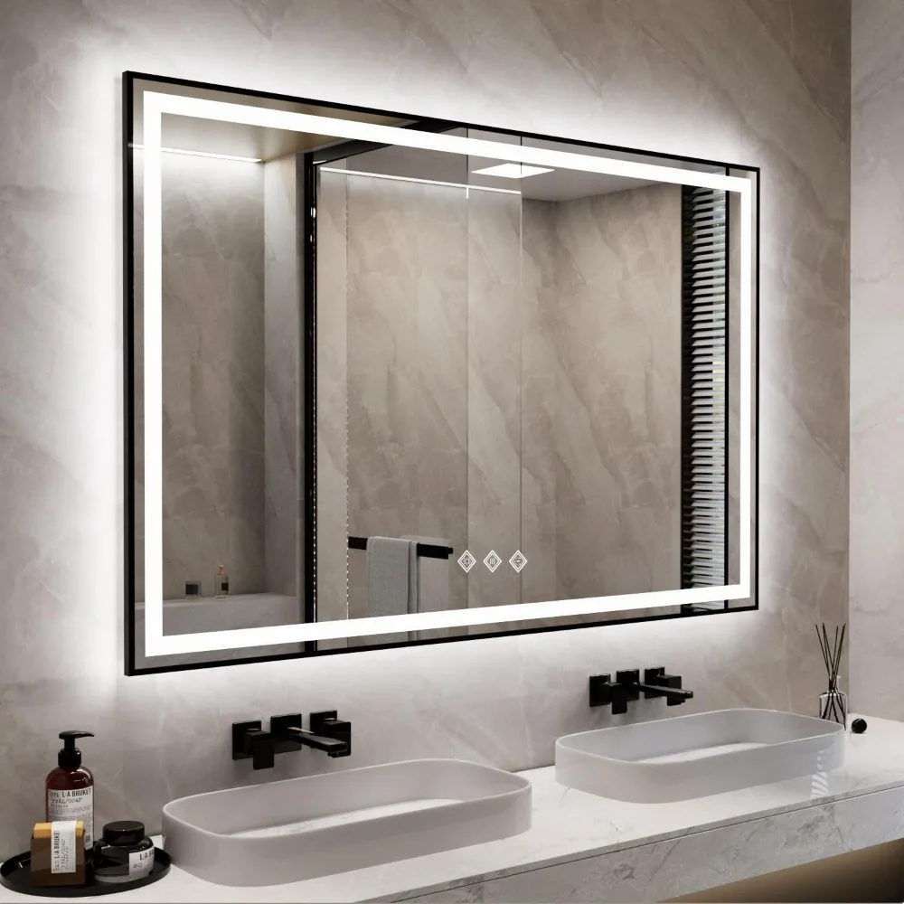 LED Bathroom Mirror, Gradient Front and Backlit Bathroom Mirror with LED Lights, Enhanced Anti-Fog Wall Mounted Backlit Mirror