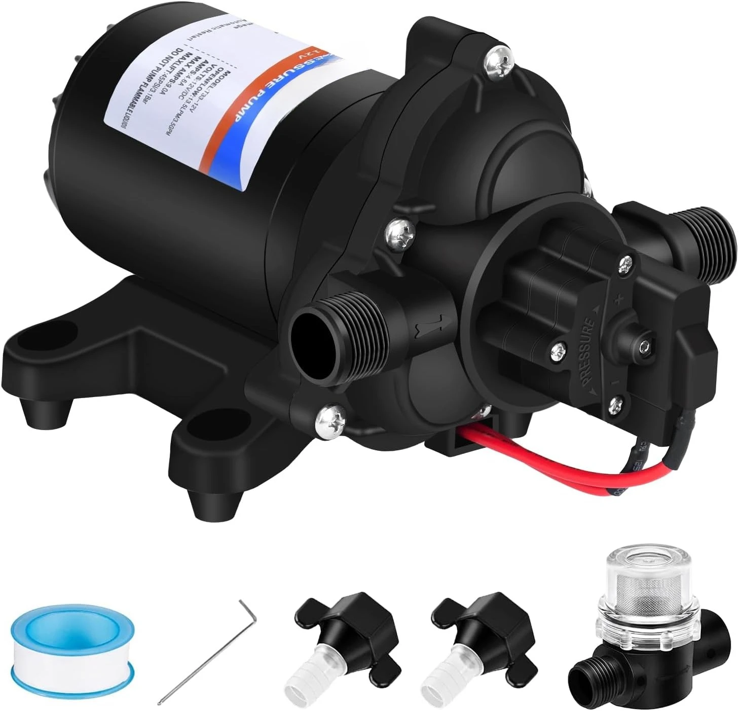 12V RV Fresh Water Pressure Pump 3.5 GPM 45PSI On Demand 12Volt Water Diaphragm Pump with Pressure Switch for RV Boat Marine