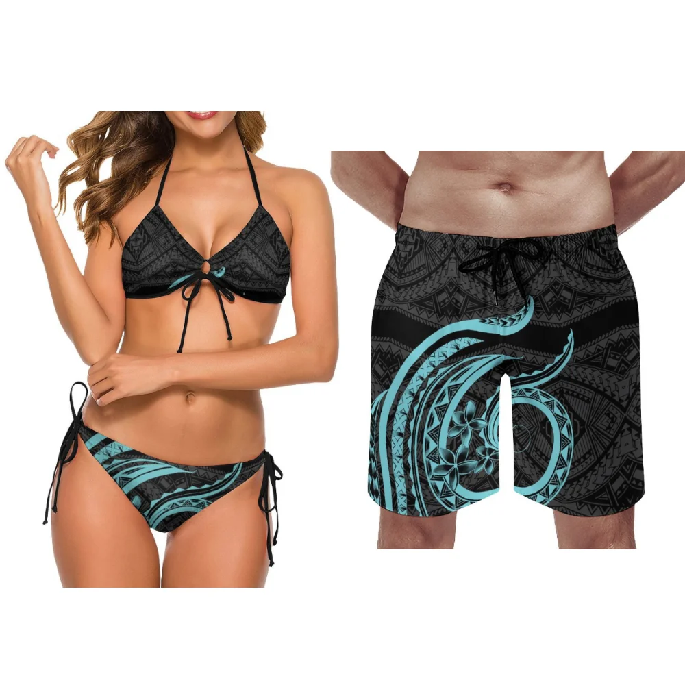 คู่ใหม่ท่องชุด 2 ชิ้นชุด Polynesian CUSTOM ชาติพันธุ์พิมพ์วันหยุด Hot Spring ชุดว่ายน้ําสตรี Retro คู่บิกินี่