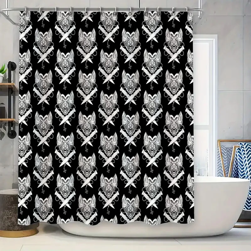 Gothic Skull Shower Curtain Halloween Decor Dark Forest Spooky Horror Bathroom Set Vintage Tapestry Wall Hanging Room Divider