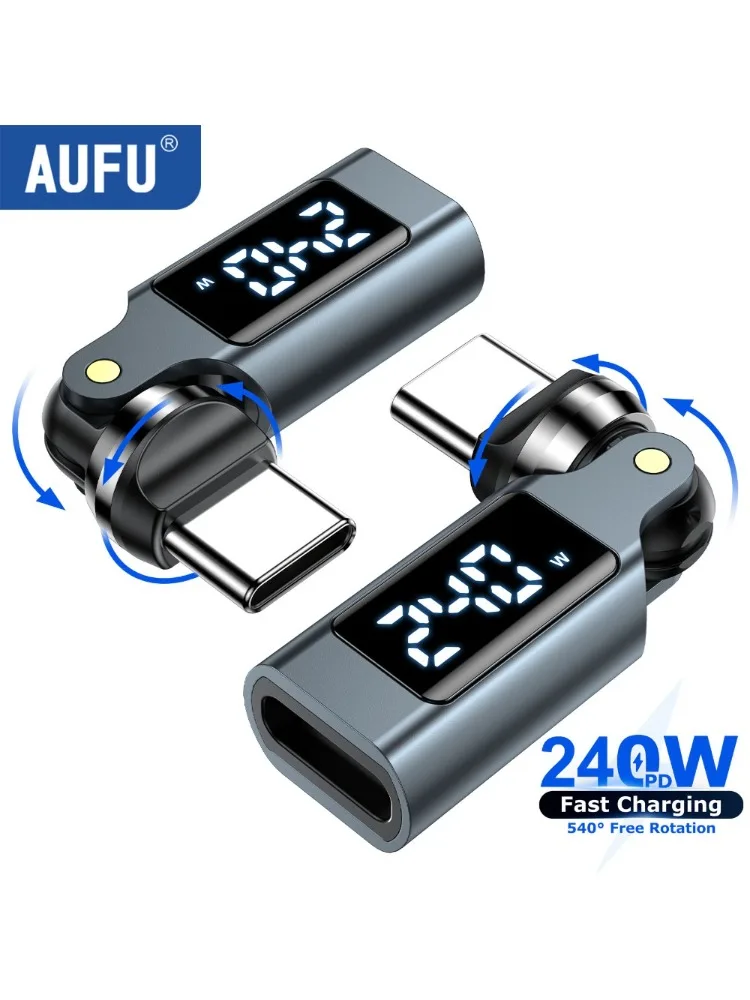 AUFU 240W 5A Type-C adapter USB-C naar Type-C digitale display vrouwelijke converter voor iPhone 17 Samsung S26 540° rotatie OTG adapter - afbeelding 2