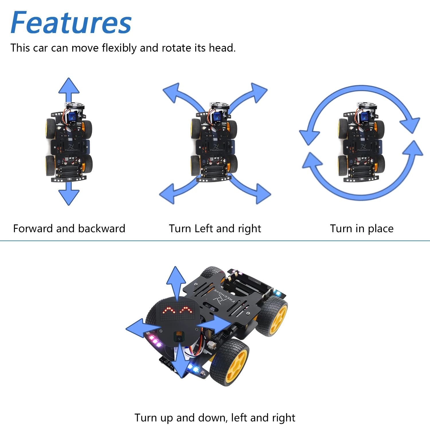 Freenove 4WD Car Kit for ESP32-WROVER CAM, Dual-core 32-bit 240MHz