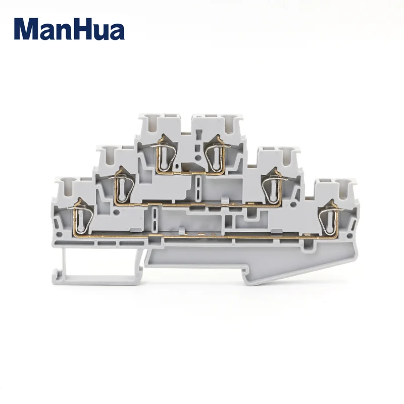 ManHua 10Pcs Spring Terminal Block ST2.5-3L Din Rail 3 Layer Screwless Connection Connector Return Pull Type Wire Conductor