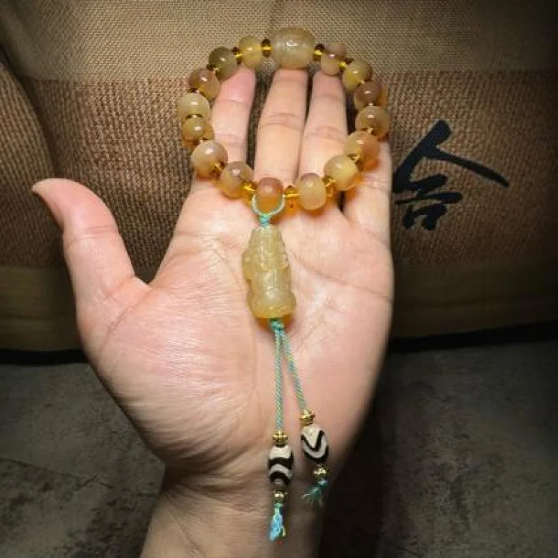 

Sheep Horn Buddhist Bead Bracelet Tibetan With Honey Material Pixiu Ornament