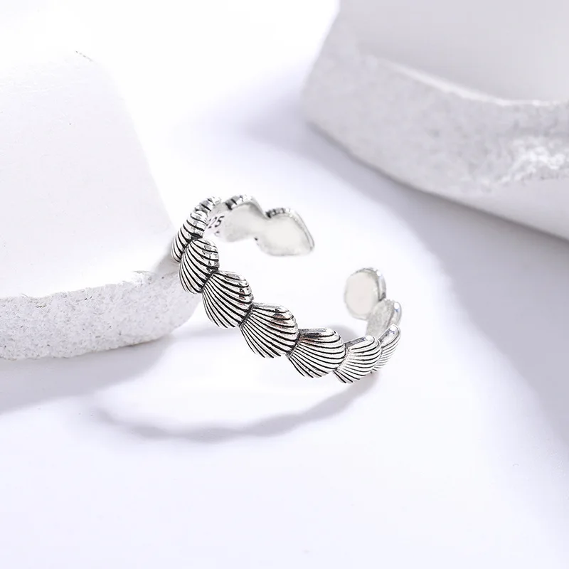 

The Daughter Of The Sea Creative Shell 925 Sterling Silver Simple Retro Personality Exquisite Opening Rings JZ006