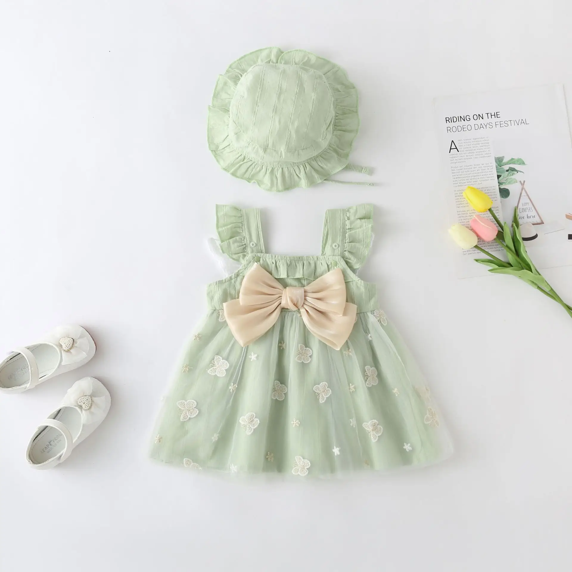 

2PCS/Set Summer Newborn Infant Toddler Girls Lace Dress Sun Hat Outfits Baby Girls Clothes Butterfly
