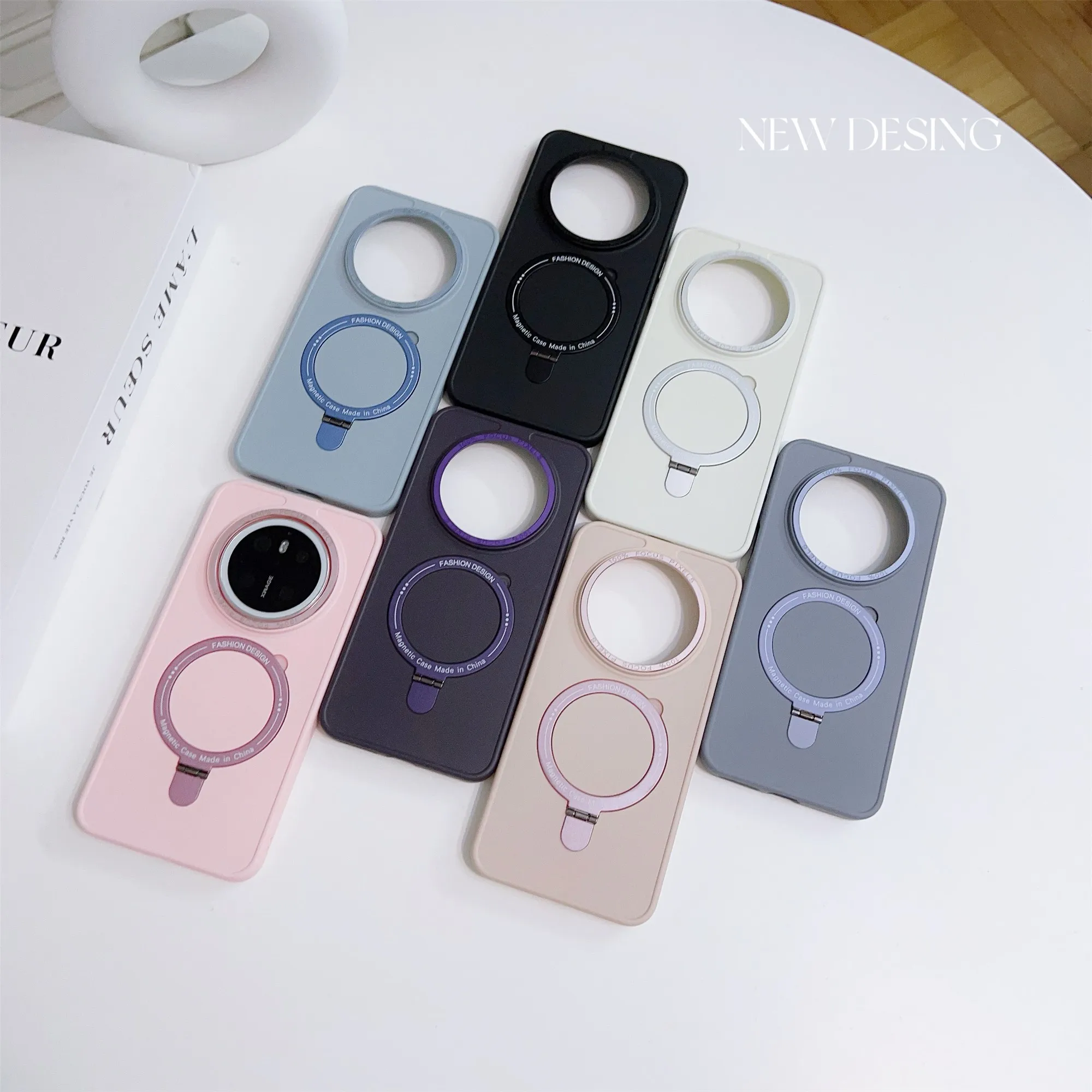

For Huawei Mate60+solid color frosted magnetic bracket phone case metal lens frame 50pro protective cover Mate 40/30 anti fall