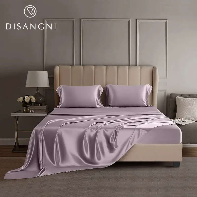 DISANGNI 22 Momme 100% Mulberry Silk Bedding Set - 4-Piece Luxury (2 Pillowcases, 1 Fitted Sheet, 1 Flat Sheet) - 6A Grade Natur