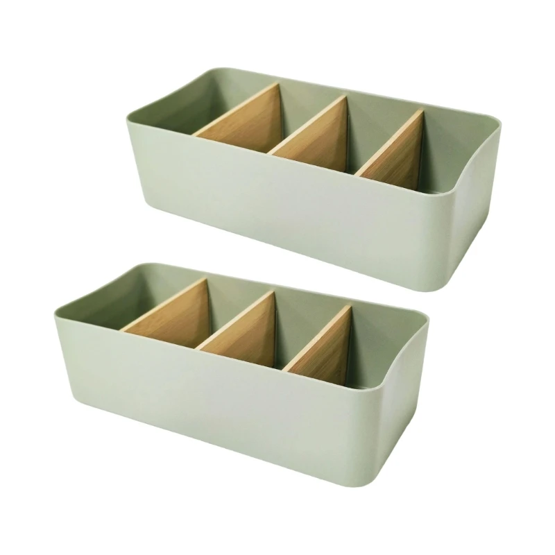 2Pcs Compartment Boxes with Rounded Edges and Removable Divider Panels for Visible Small Item Storage 55KF