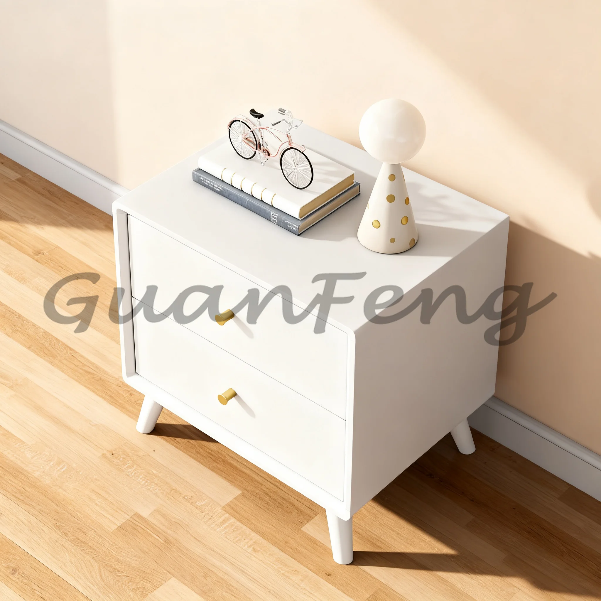 Multi-color Wooden Nightstand, Double Drawer Small Bedside Table, Home Storage Furniture for Bedroom & Living Room
