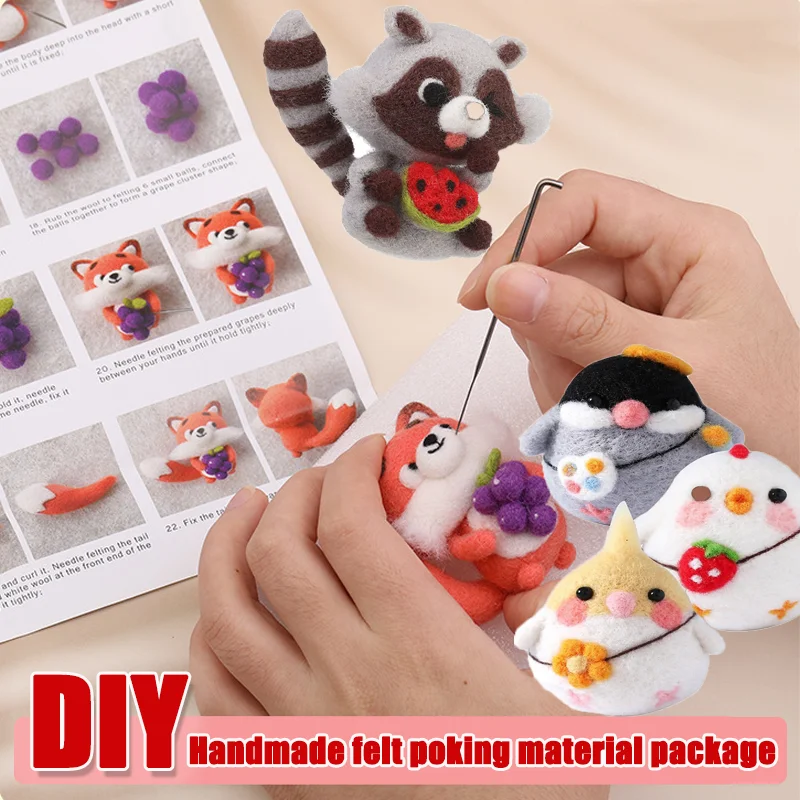 

Handmade Needle Felting Kit Raccoon Animal Doll With Wool Roving Felting Needles Foam Mat For DIY Art Product Feltings Wool Prop