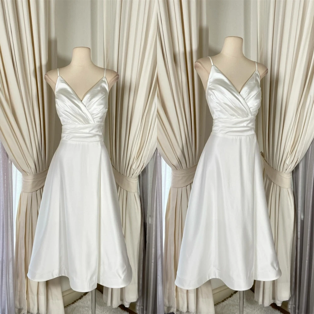 

Customized Delicate White Satin Temperament Sweetheart Spaghetti Straps Sleeveless Prom Dress Modern Zipper Back Party Dress