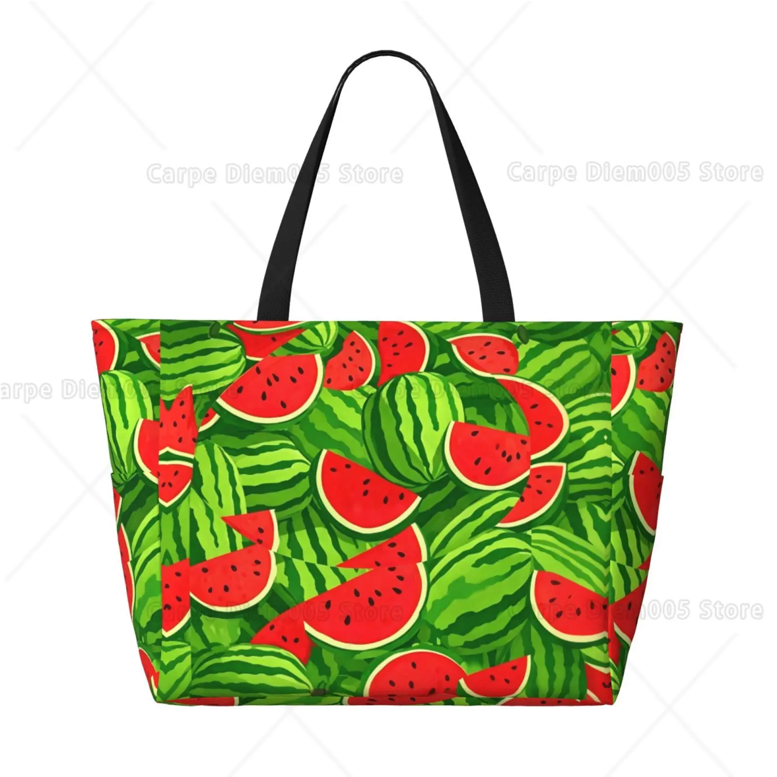 Watermelon Summer Beach Tote Bag Multi Pocket Shoulder Handbag With Side Holders Women Portable Travel Picnic Shopping Daily