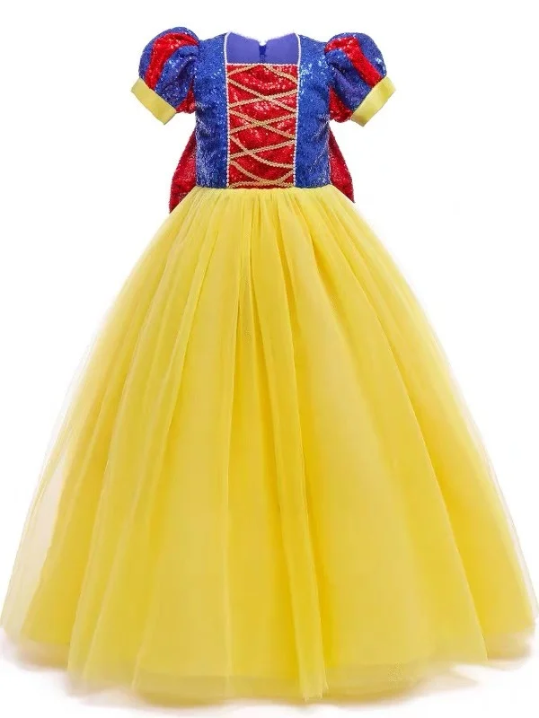 Princ Snow White Girls Cosplay Dr loween منتفخ تنورة أداء زي الأطفال الكرة ثوب ألياف البوليستر