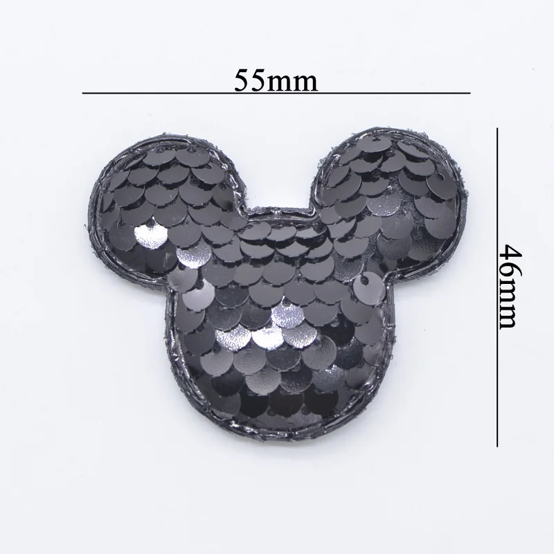 16Pcs/lot Glitter Sequins Black Mouse Padded Patches Mouse Appliques for DIY Crafts Clothes Hats Hairpin Decor Accessories