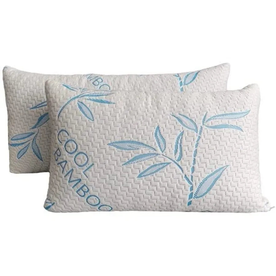 

Queen Size 2 Pack Rayon Made from Bamboo Pillows for Sleeping Cooling Shredded Memory Foam Adjustable Bed Pillow with Removable