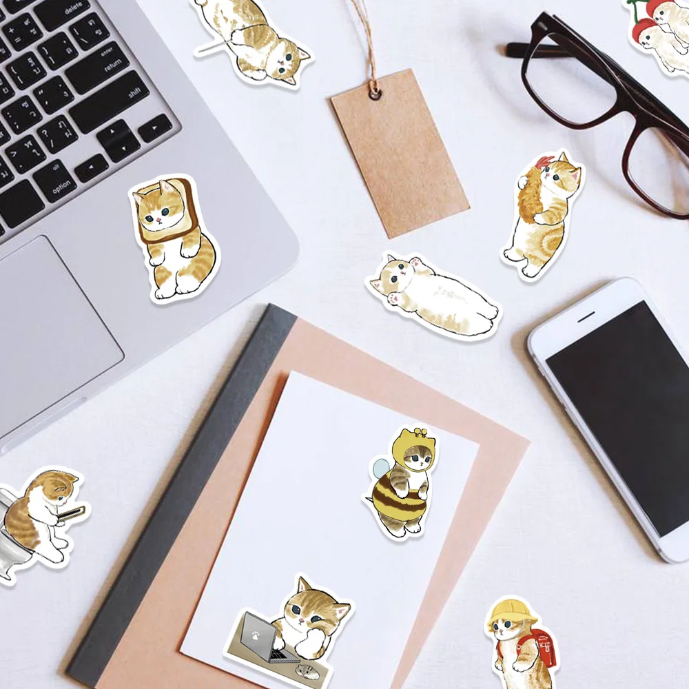 53/117pcs Cartoon Cat Vinyl Stickers Decals Water Bottle Laptop Phone Scrapbook Stickers Kids Reward Cat Theme Party Supplies