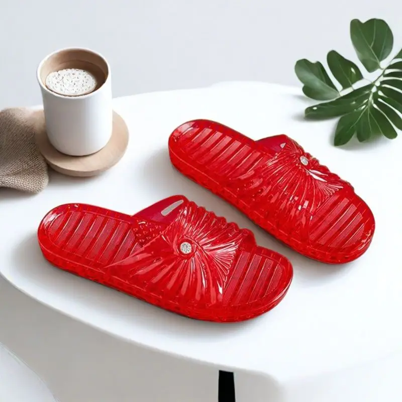 Women's Summer Glitter Clear Jelly Slippers Open Toe Comfortable Outdoor Beach Sandals Indoor Slip Slides Plastic Shoes