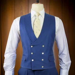 Double Breasted Men Vest for Wedding Suit with Shawl Lapel Slim Fit One Piece Royal Blue Custom Wasitcoat Male Fashion