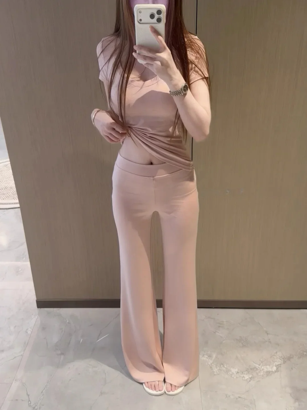 

Minimalist V-Neck Short Sleeve Top And High Waist Long Pants Two-Piece Set for Women Summer Slimming Casual Outfit